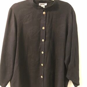 Citron , black silk patterned, blouse, size extra large